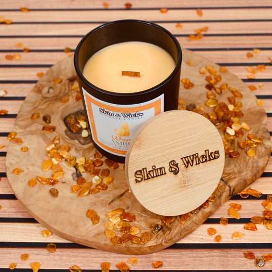 Warm Amber Wooden Wick Massage Oil Candle