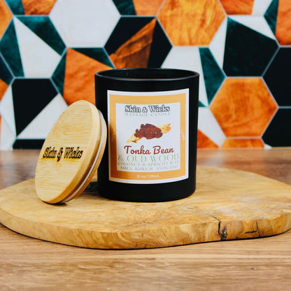 16oz Tonka Bean and Oud Wood Wooden Wick Candle