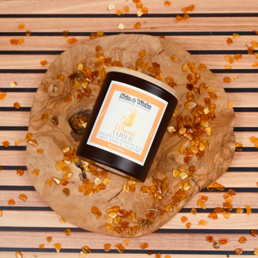 Warm Amber Wooden Wick Massage Oil Candle