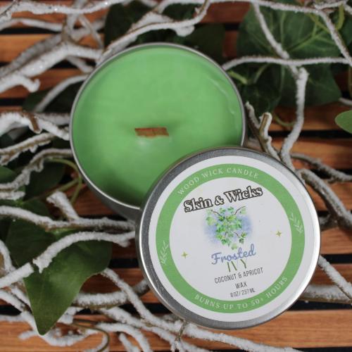 8oz Frosted Ivy Wooden Wick Candle